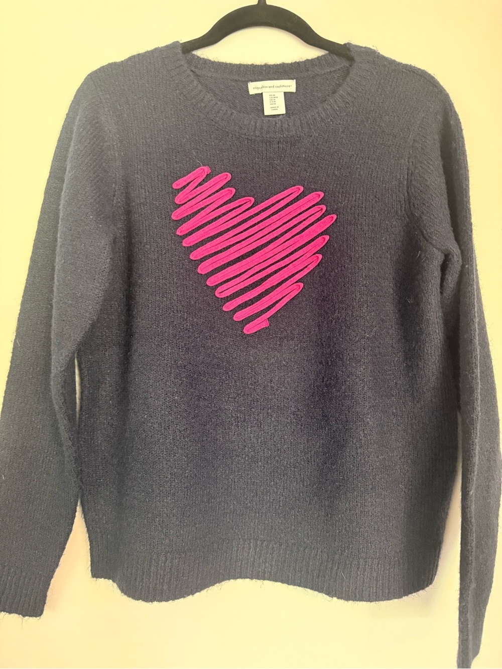 Cupcakes and Cashmere Navy Sweater with Pink Heart Graphic